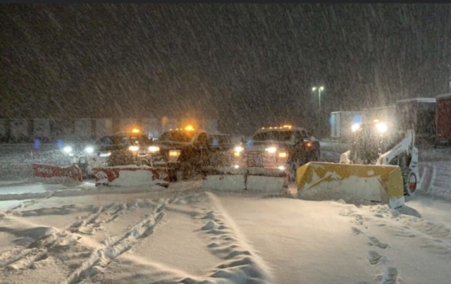 3 trucks and skidsteer snow